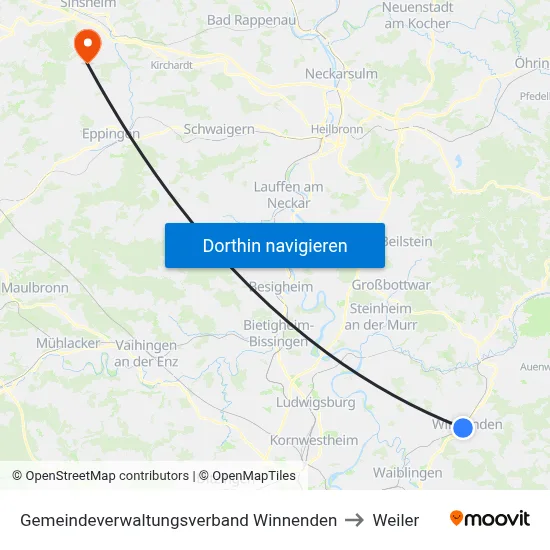 Gemeindeverwaltungsverband Winnenden to Weiler map