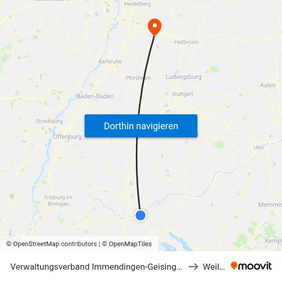 Verwaltungsverband Immendingen-Geisingen to Weiler map