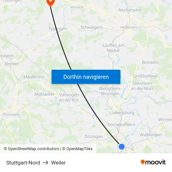 Stuttgart-Nord to Weiler map