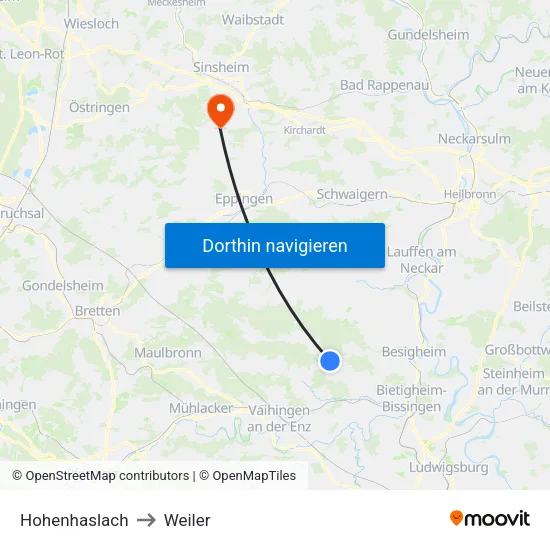 Hohenhaslach to Weiler map