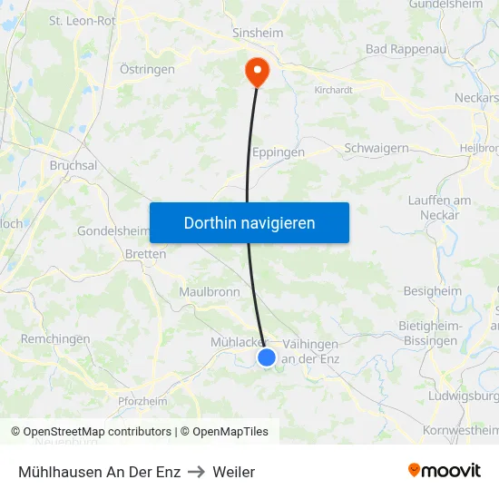 Mühlhausen An Der Enz to Weiler map
