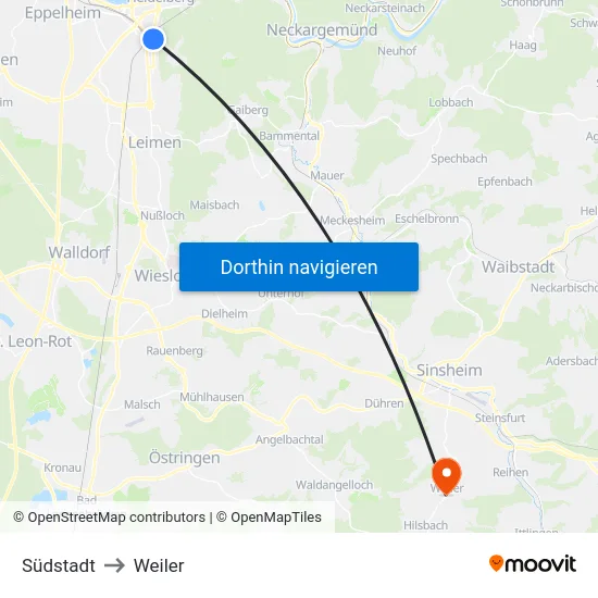 Südstadt to Weiler map