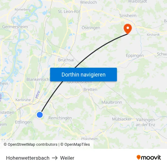 Hohenwettersbach to Weiler map