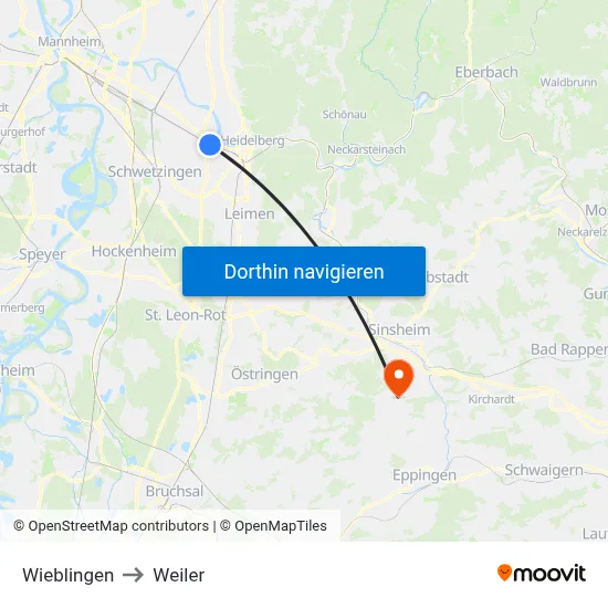 Wieblingen to Weiler map