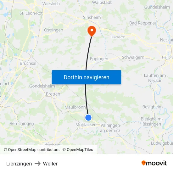 Lienzingen to Weiler map