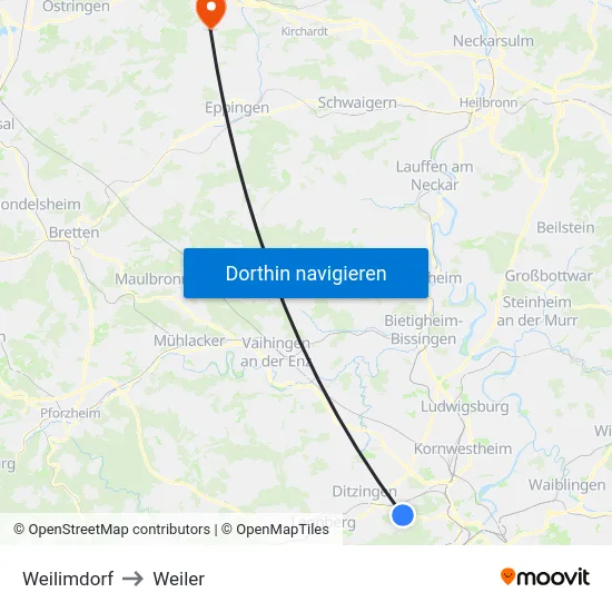 Weilimdorf to Weiler map
