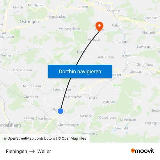 Flehingen to Weiler map
