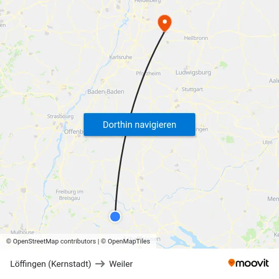 Löffingen (Kernstadt) to Weiler map