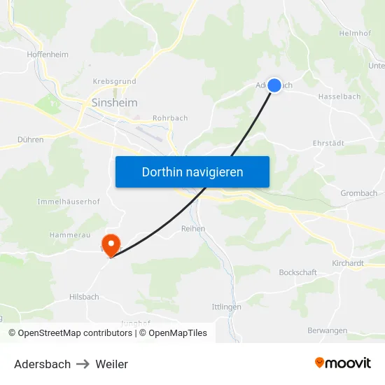 Adersbach to Weiler map