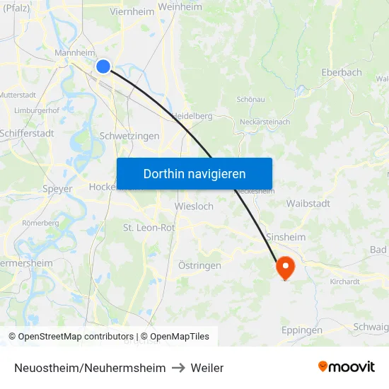 Neuostheim/Neuhermsheim to Weiler map