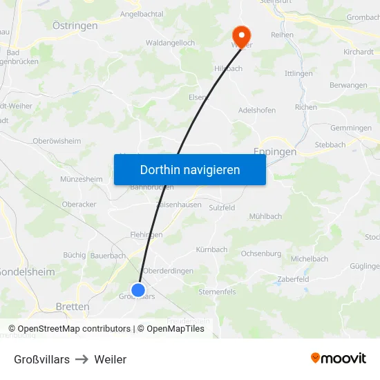 Großvillars to Weiler map