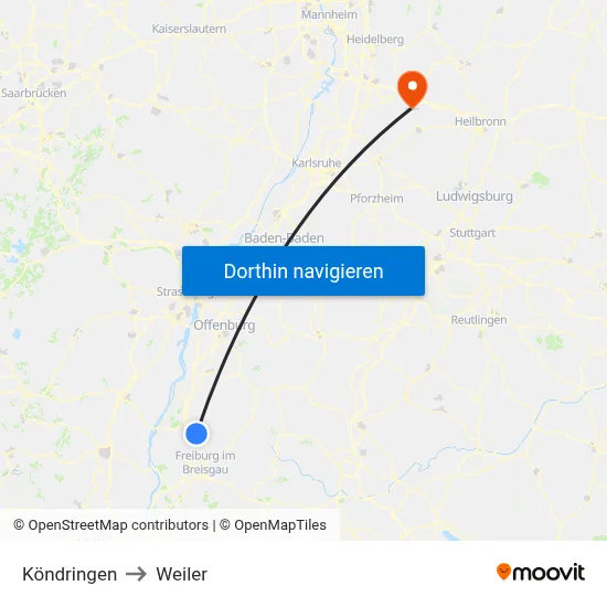 Köndringen to Weiler map