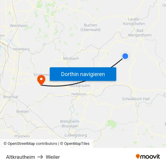 Altkrautheim to Weiler map