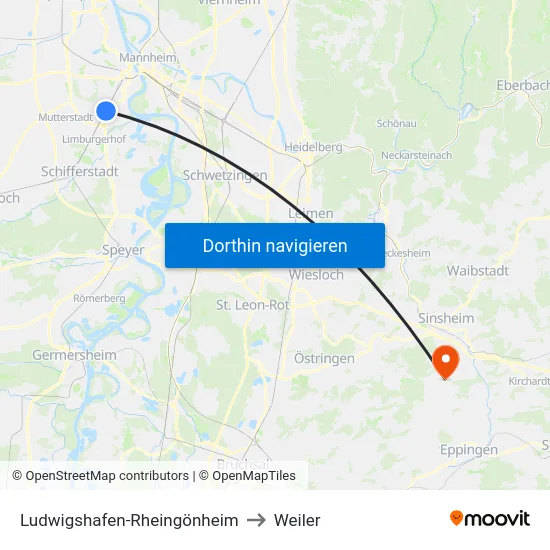Ludwigshafen-Rheingönheim to Weiler map