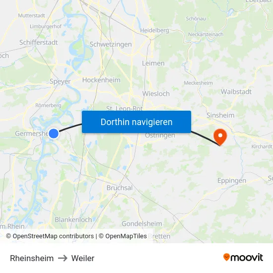 Rheinsheim to Weiler map