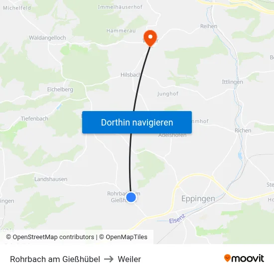 Rohrbach am Gießhübel to Weiler map