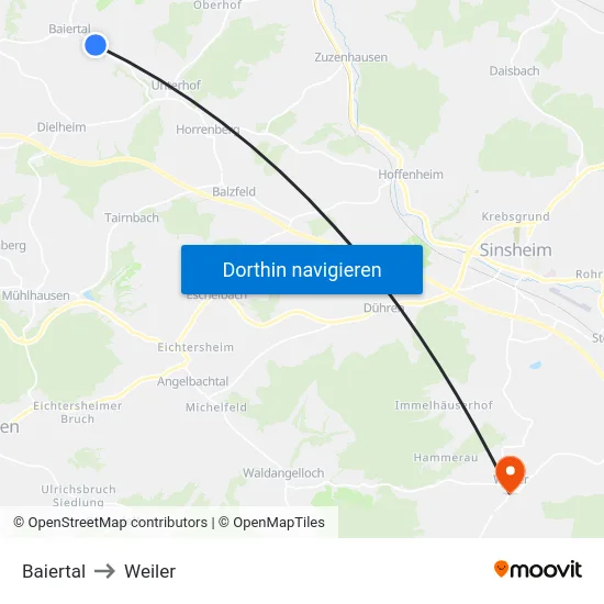 Baiertal to Weiler map