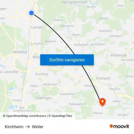 Kirchheim to Weiler map