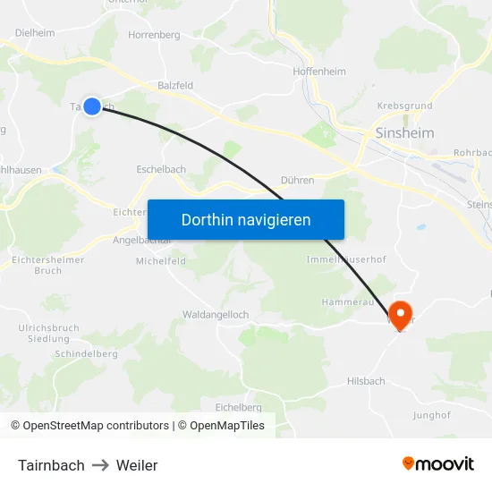 Tairnbach to Weiler map