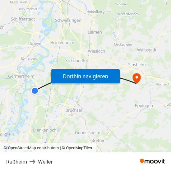 Rußheim to Weiler map