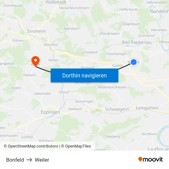 Bonfeld to Weiler map