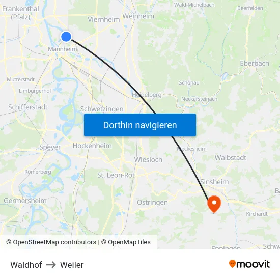 Waldhof to Weiler map