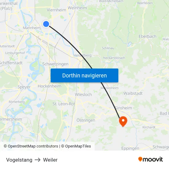 Vogelstang to Weiler map