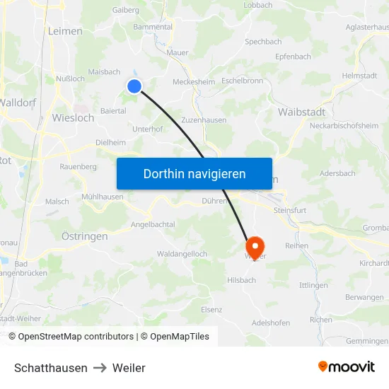 Schatthausen to Weiler map