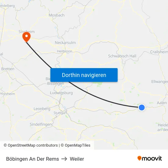 Böbingen An Der Rems to Weiler map