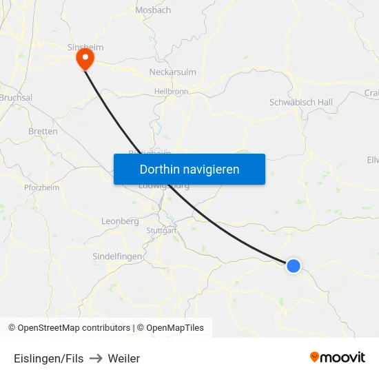 Eislingen/Fils to Weiler map