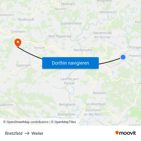 Bretzfeld to Weiler map