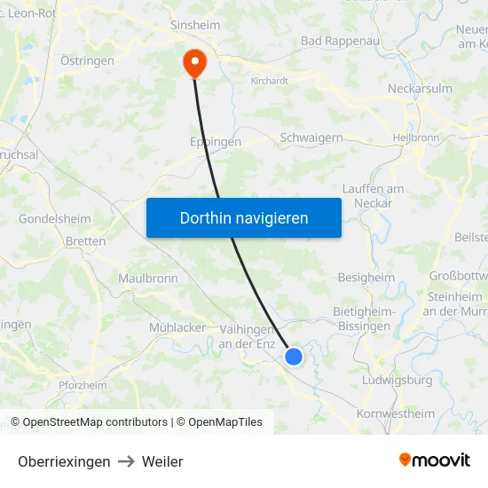Oberriexingen to Weiler map