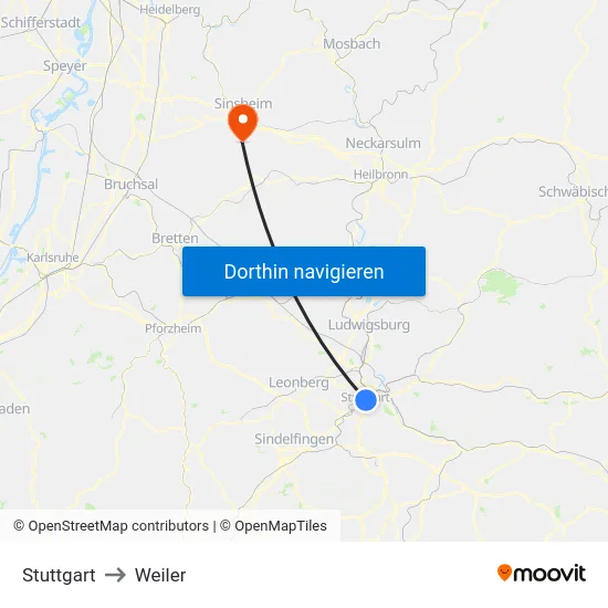 Stuttgart to Weiler map