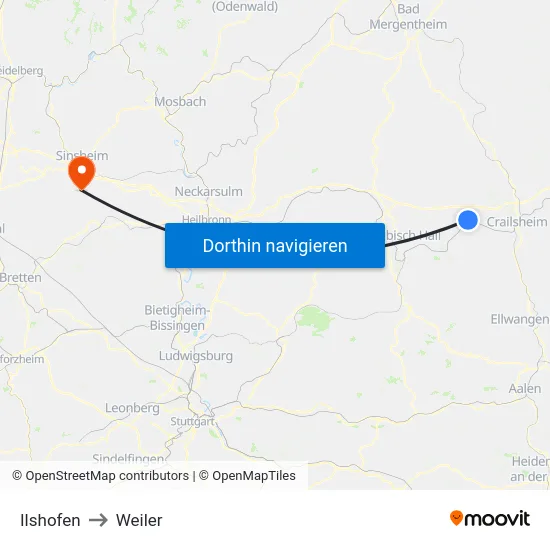 Ilshofen to Weiler map