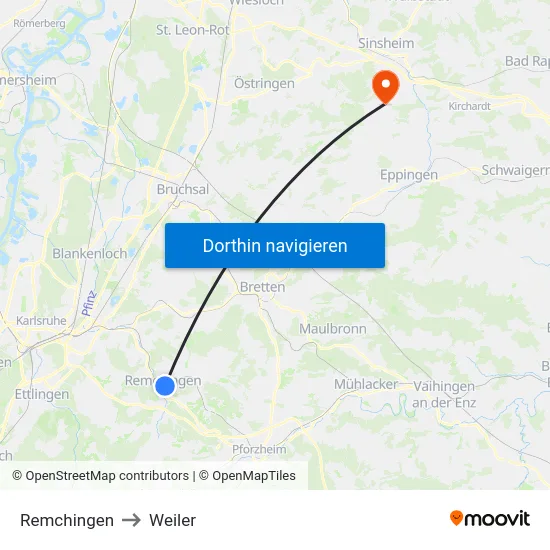 Remchingen to Weiler map