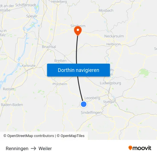 Renningen to Weiler map