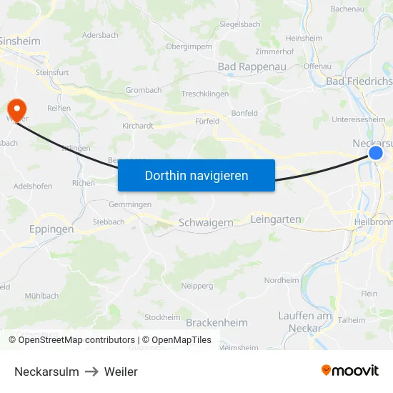 Neckarsulm to Weiler map