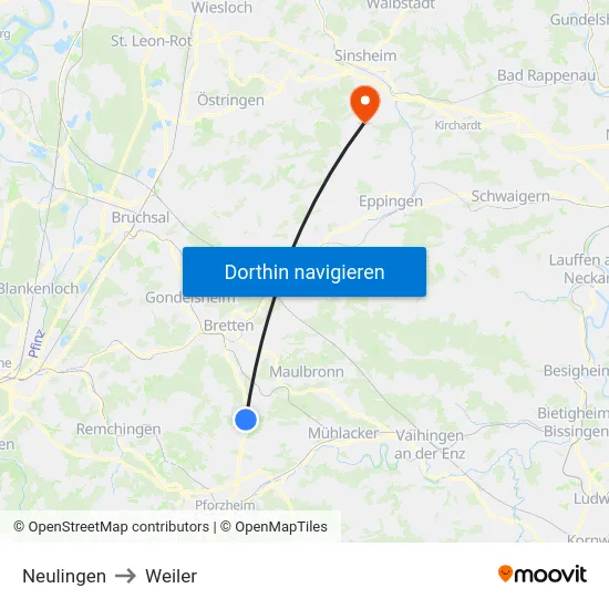 Neulingen to Weiler map