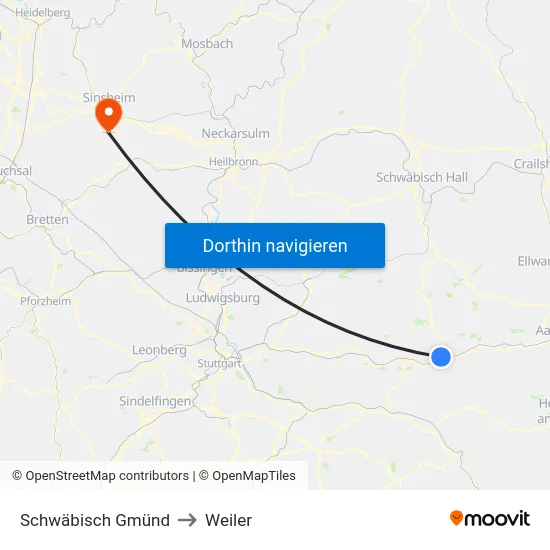 Schwäbisch Gmünd to Weiler map