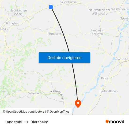 Landstuhl to Diersheim map