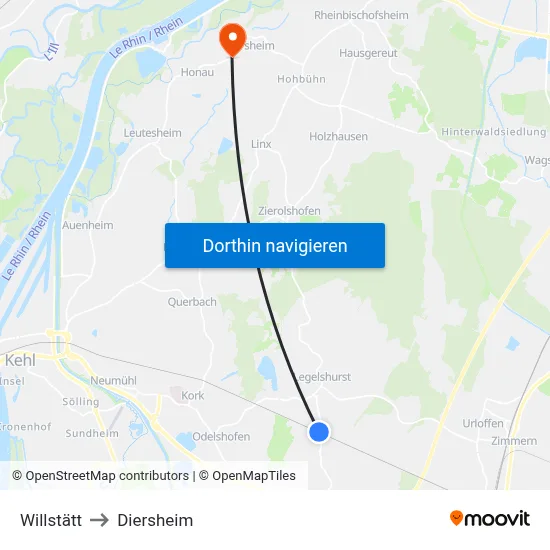 Willstätt to Diersheim map