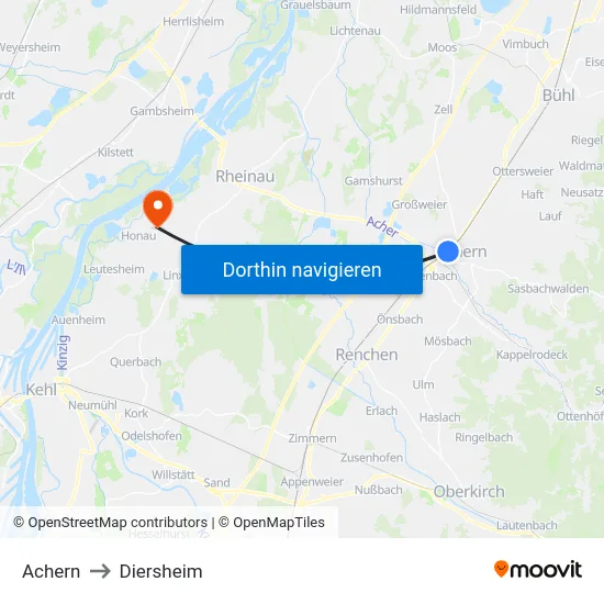 Achern to Diersheim map