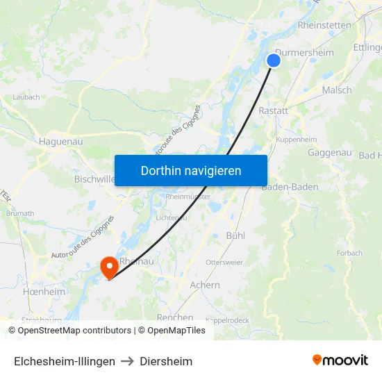 Elchesheim-Illingen to Diersheim map