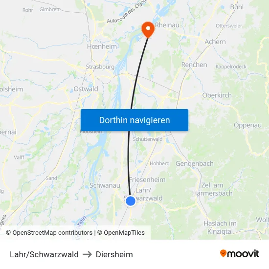 Lahr/Schwarzwald to Diersheim map
