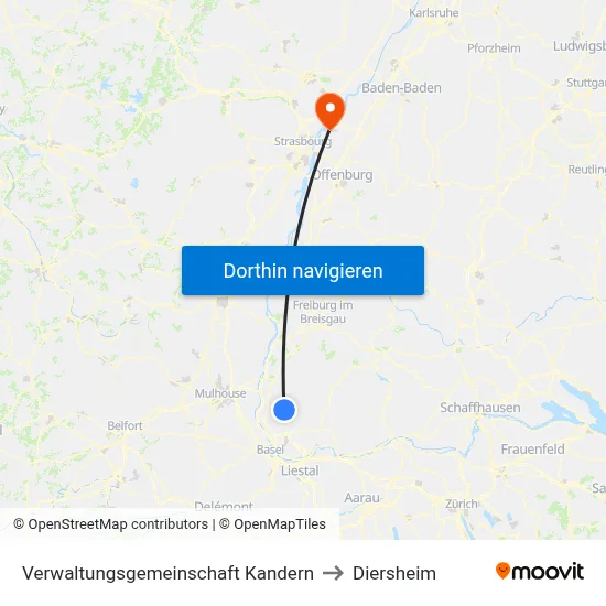 Verwaltungsgemeinschaft Kandern to Diersheim map