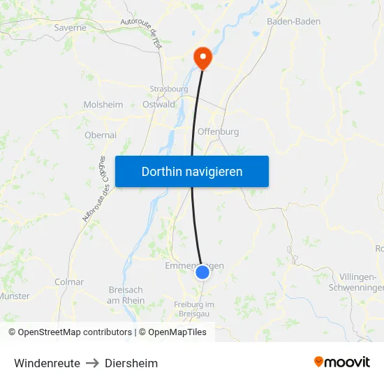 Windenreute to Diersheim map