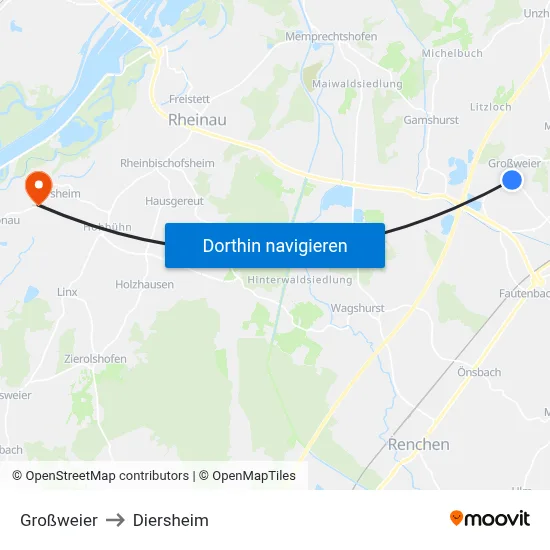 Großweier to Diersheim map