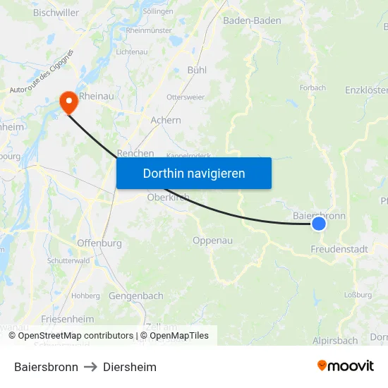 Baiersbronn to Diersheim map