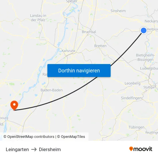 Leingarten to Diersheim map
