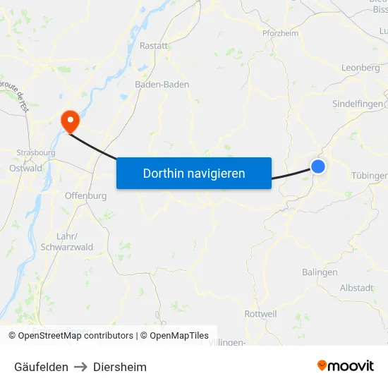 Gäufelden to Diersheim map